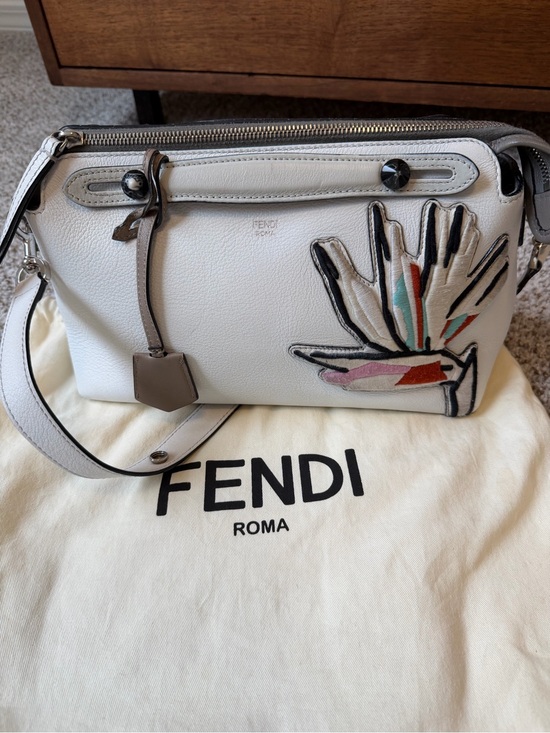 Fendi Handbags - Fendi White Leather Shoulder Bag with Multicolor Floral Patch